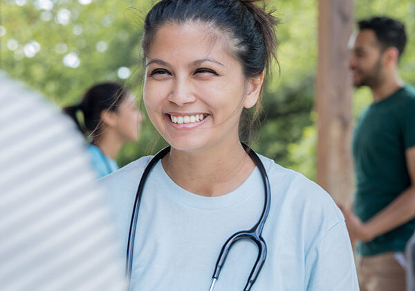 Health care provider with stethoscope